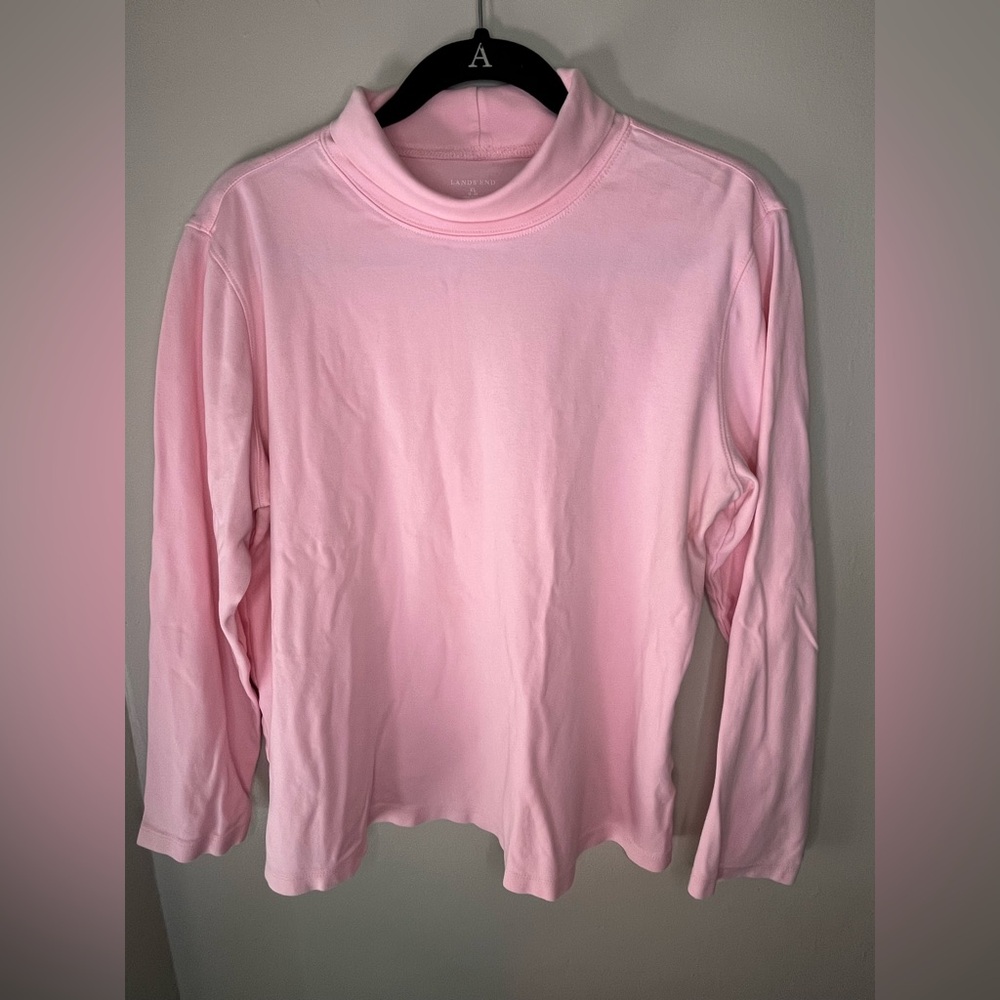 Lands’ End Pink Mock Neck Long Sleeve Shirt 100% Cotton Women’s Size XL